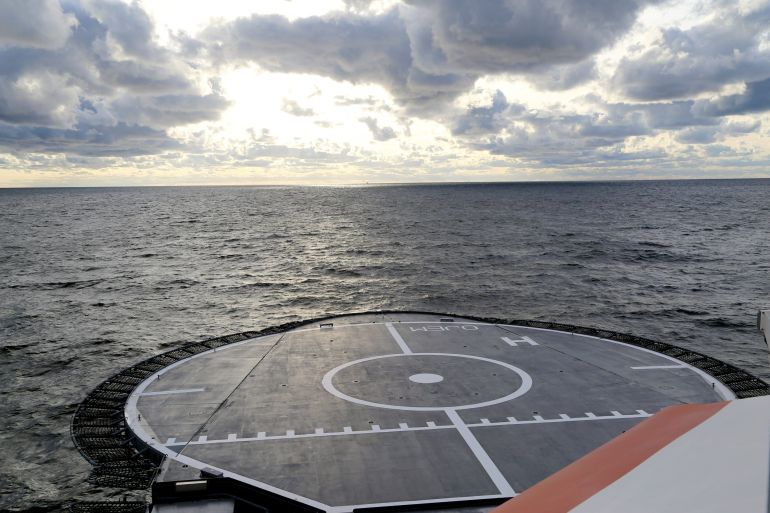 The picture provided by The Finnish Border Guard shows Finnish Border Guard's offshore patrol vessel Turva guarding on October 10, 2023 at sea near the place wher<em></em>e damaged Balticco<em></em>nnector gas pipeline is pinpointed at the Gulf of Finland. Finnish and Esto<em></em>nian gas network companies noticed an unusual drop in pressure in the Balticco<em></em>nnector natural gas pipeline between Finland and Esto<em></em>nia early on Sunday. Lehtikuva/Finnish Border Guard/Handout via REUTERS ATTENTION EDITORS - THIS IMAGE WAS PROVIDED BY A THIRD PARTY. NO THIRD PARTY SALES. NOT FOR USE BY REUTERS THIRD PARTY DISTRIBUTORS. FINLAND OUT. NO COMMERCIAL OR EDITORIAL SALES IN FINLAND.