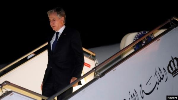 U.S. Secretary of State Antony Bl<em></em>inken returns to Amman, Jordan, early Oct. 17, 2023, after over seven hours of negotiations that went overnight with officials including Israeli Prime Minister Benjamin Netanyahu in Tel Aviv.
