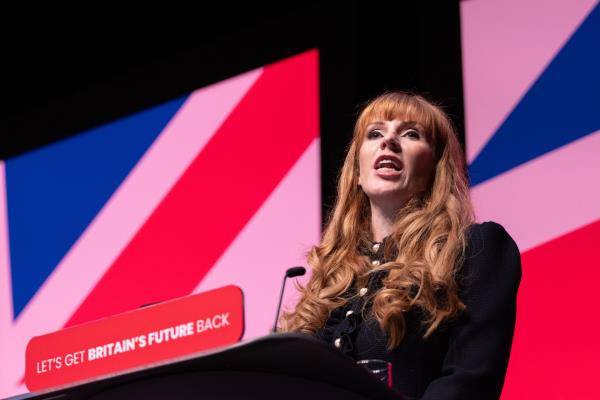 Angela Rayner addresses the Labour party co<em></em>nference in 2023.