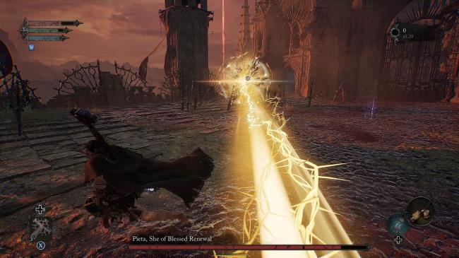 Player dodging Pieta beam attack Lords of the Fallen