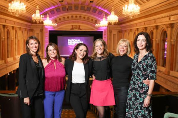 Pictured on stage are Menopause champion, journalist, broadcaster and moderator for the Cork summit Gráinne Seoige with Dr Caoimhe Hartley, Dr Tanya Mulcahy, Shell Holden, Sinéad McNamara and Aveen Bannon. Picture: Marc O'Sullivan