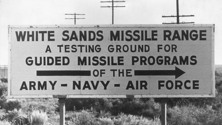 A sign for the White Sands Missile Range is pictured