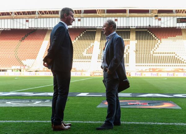 Stephen Kenny, left, in co<em></em>nversation with Brian Kerr in 2016