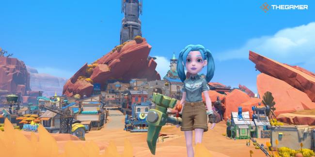 My Time at Sandrock player standing in front of the town