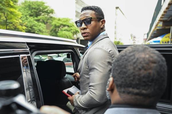 American actor Jo<em></em>nathan Majors leaves Manhattan Criminal Court on Aug. 3.