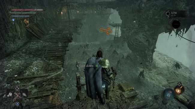An arrow showing the ladder needed to progress Lords of the Fallen