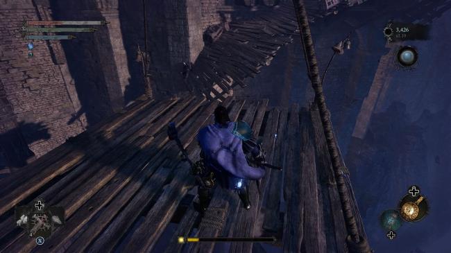 Player standing on a wooden platform Lords of the Fallen