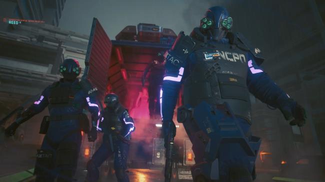 Cyberpunk 2077 Phantom Liberty Screenshot Of MaxTac Operators Walking Out Of Truck