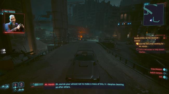 Cyberpunk 2077 Phantom Liberty Screenshot Of V Talking On Phone With Mr. Hands