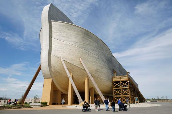 Here is a life-sized replica of Noah's Ark at The Ark Encounter in Williamstown, Kentucky. House Speaker Mike Johnson (R-La.) previously sued to get tax breaks for this park, which is ba<em></em>sed on the Genesis flood narrative in the Bible.