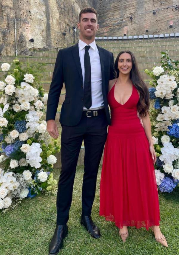 Scott Lycett and partner Steph celebrate the wedding of Andrew Gaff and Emma van Woerden stephlibrandi