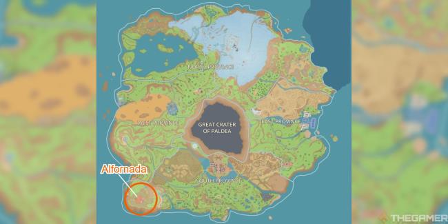 paldea map with sinistea location circled in south area 6