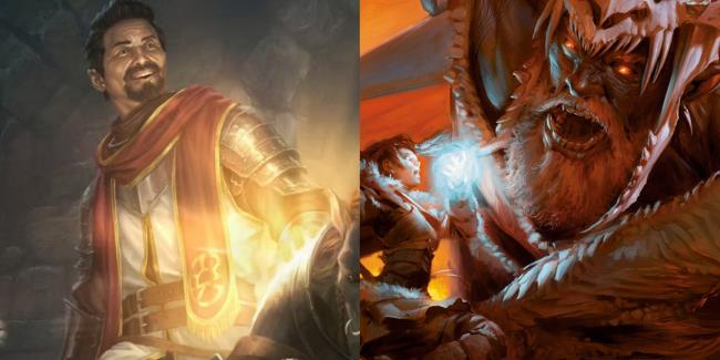 two images, one of a cleric healing someone and the other of a prepared spell as a fight is a<em></em>bout to take place