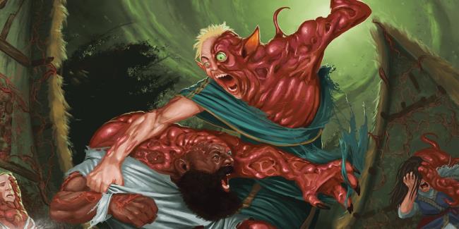 transformed NPCs fight one another as their bodies change.