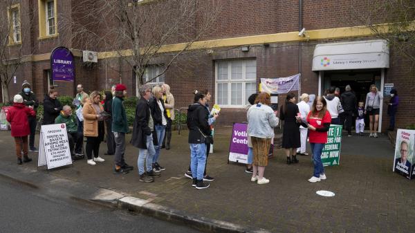 Queue of voters outside Australian polling place