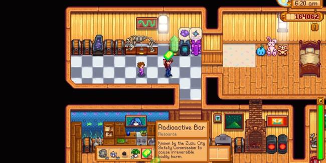 player holding radioactive ore in backroom of house