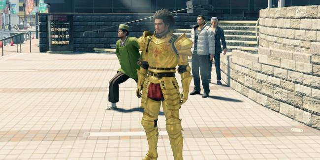 Ichiban stands with Nanba, Zhao, and Joon-gi Han in Yakuza: Like A Dragon.
