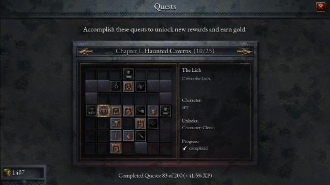 A list of available quests to complete for the Haunted Caverns.