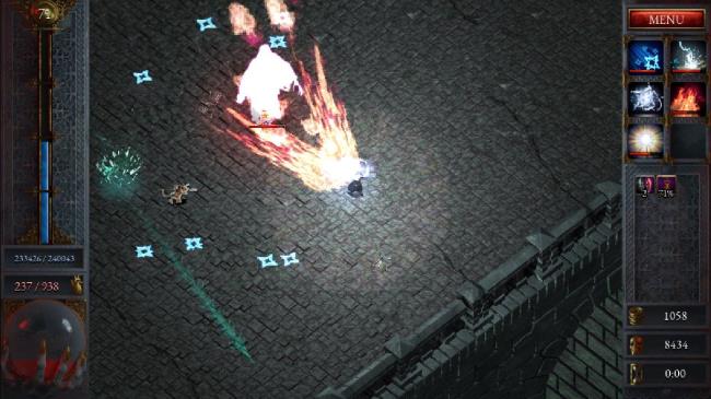The Exterminator fighting a boss with the timer at zero.