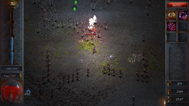 A group of skeletons circling around the Swordsman.